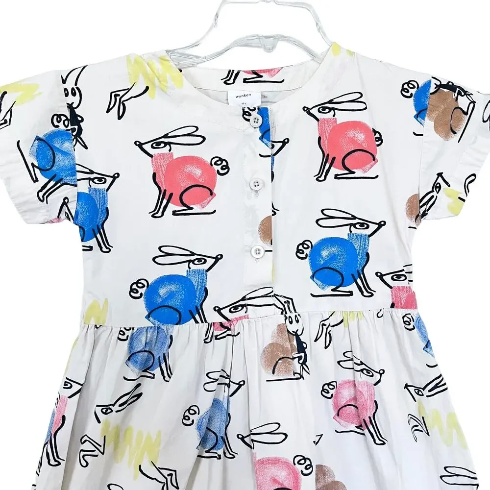 Wynken girls rabbit print poplin dress size 10